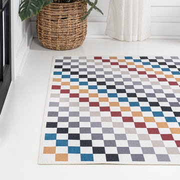 Ainsley Modern Cottage Checkerboard Washable Area Rug